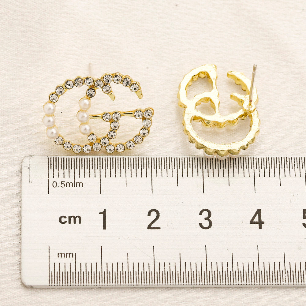 304 Stainless Steel Beaded Interlocking-G Stud Earrings