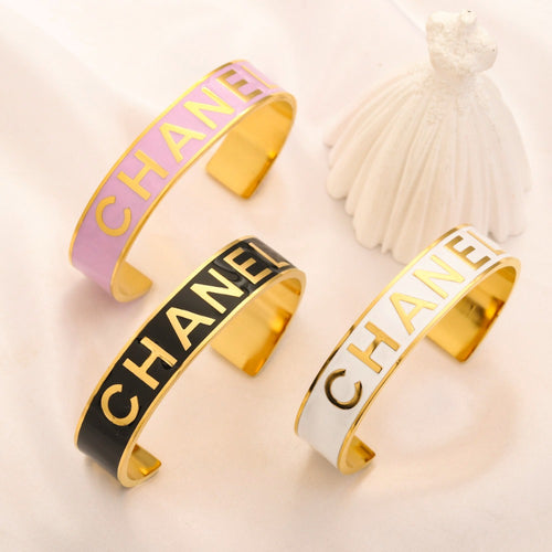 304 Stainless Steel Letter-Inlay Wide Cuff Bracelet