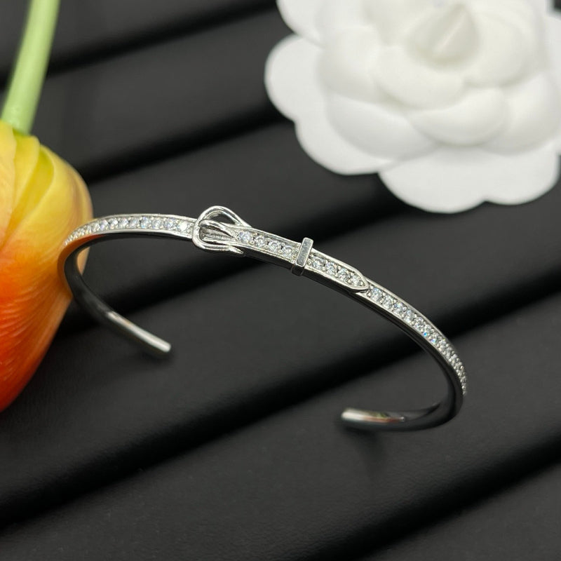 Silver-Tone Pave Buckle Cuff Bracelet