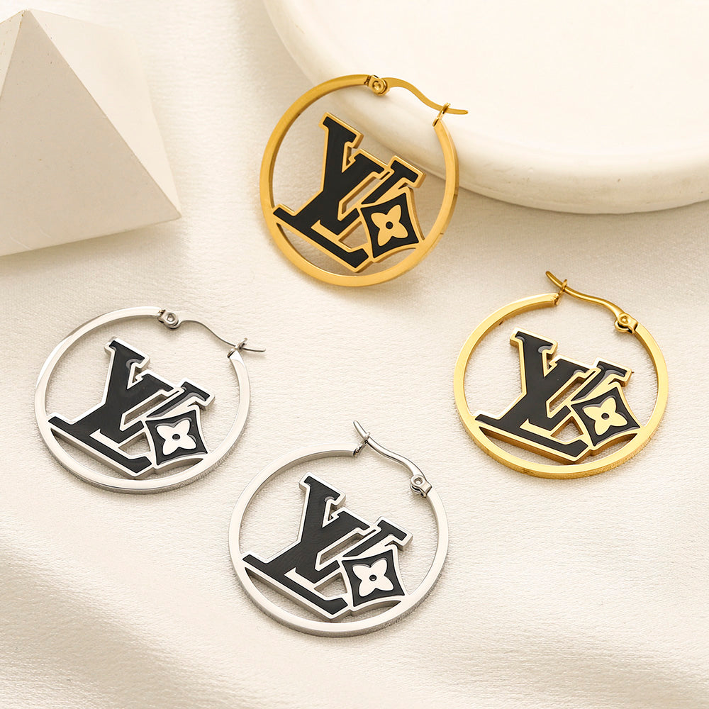 Alloy Monogram Disc Hoop Earrings