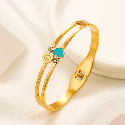304 Stainless Steel Heart & T-Motif Open Cuff Bracelet