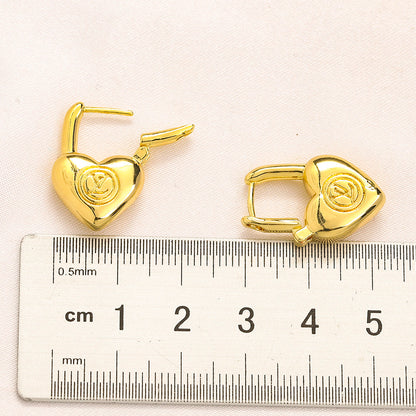 304 Stainless Steel Heart Lock Huggie Earrings