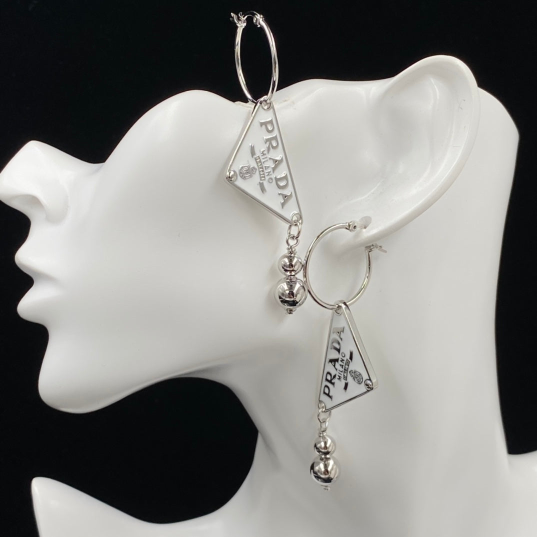 Triangle & Bead Charm Hoop Earrings