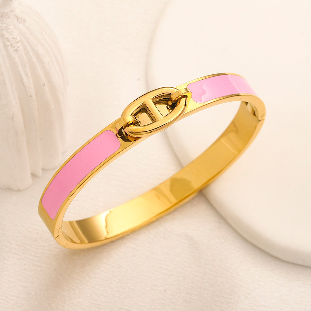 304 Stainless Steel Color-Inlay Oval-Link Bangle Bracelet