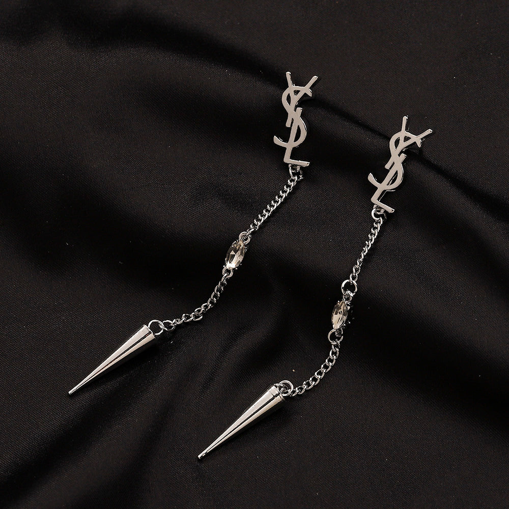 304 Stainless Steel Monogram Spike Chain Dangle Earrings