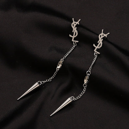 304 Stainless Steel Monogram Spike Chain Dangle Earrings