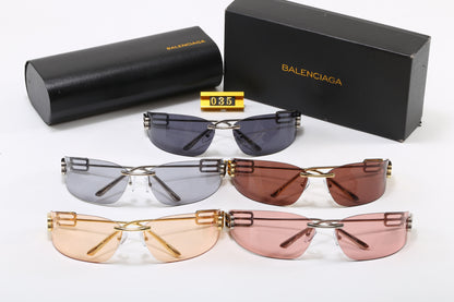 Rimless Rectangular Sunglasses with Sculpted Temple Detail