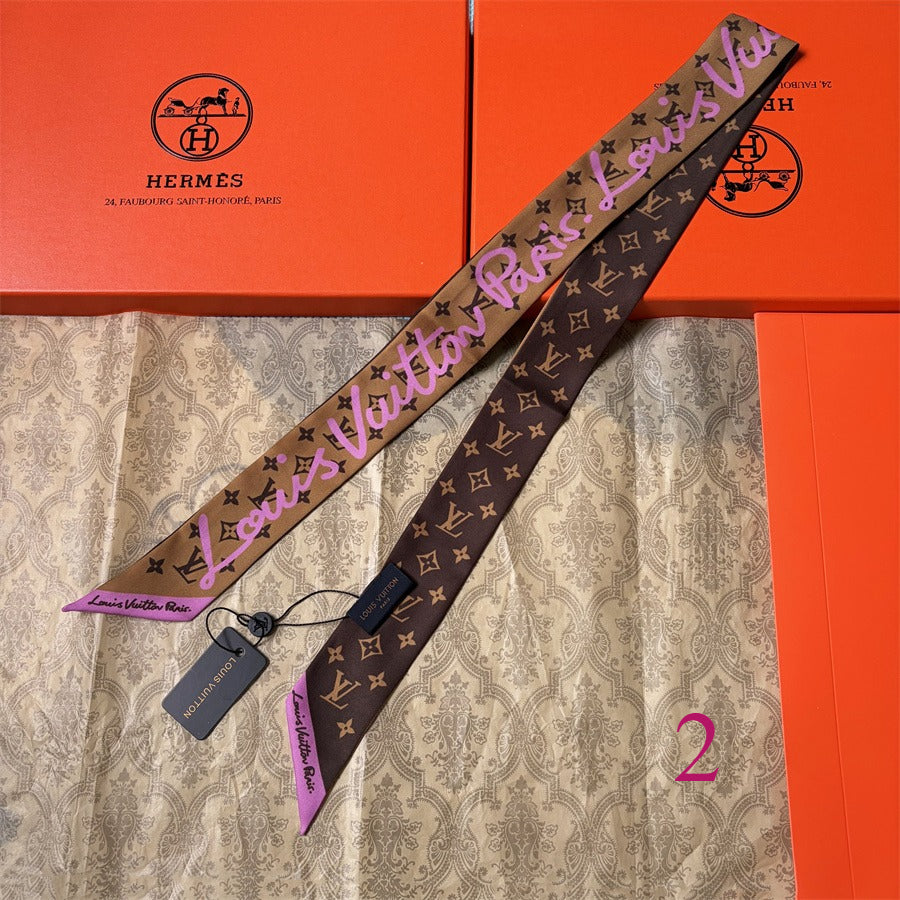Script Lettering & Monogram Ribbon Scarf - 5 x 120 cm