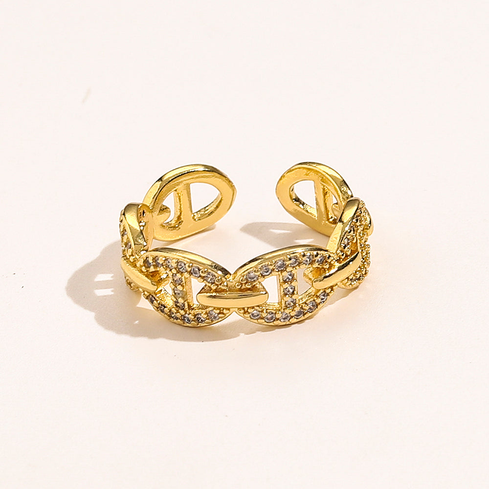 Anello placcato oro vero in rame e zirconio