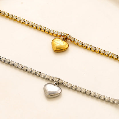 304 Stainless Steel Heart Pendant Stone-Link Bracelet