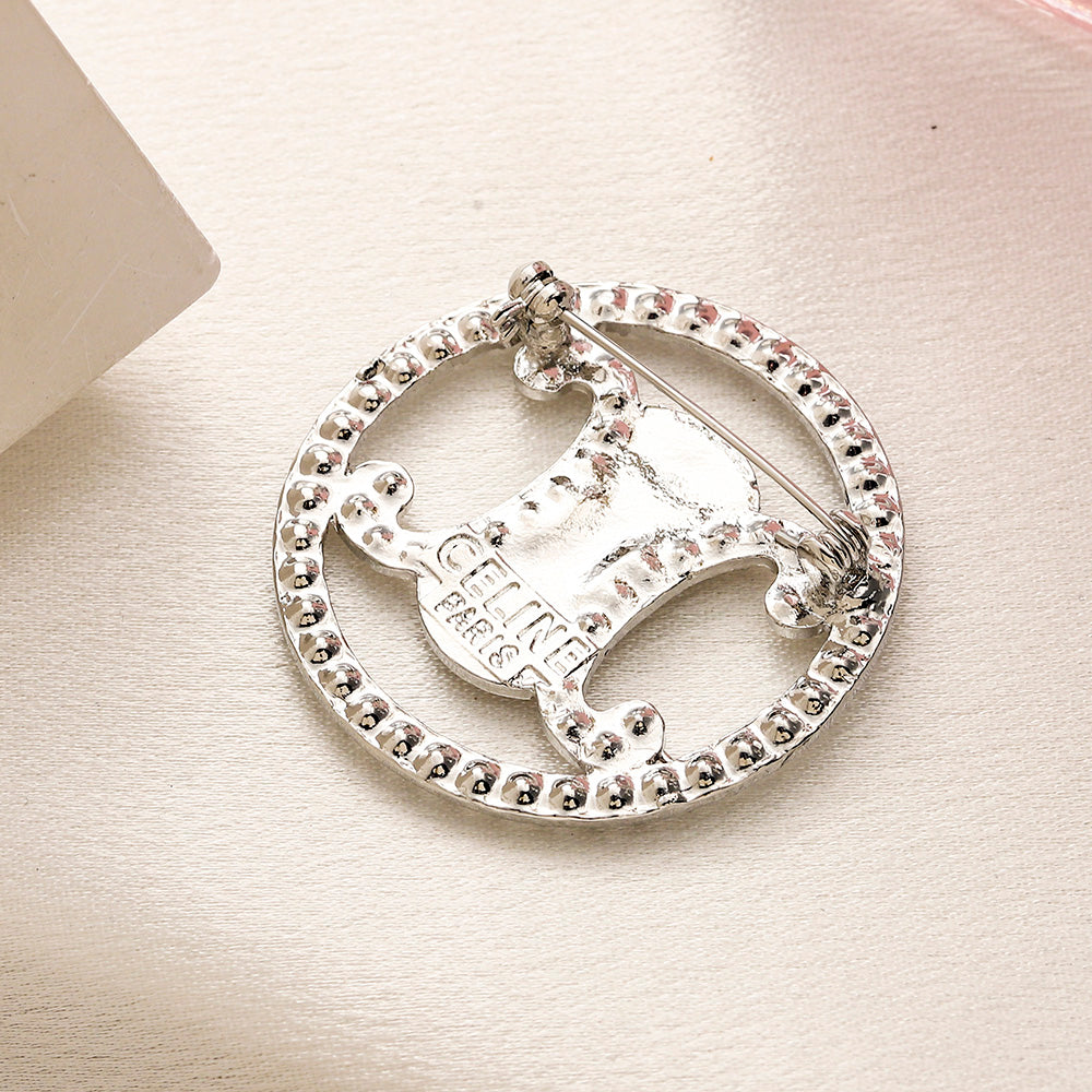 Alloy Steel Circular Emblem Brooch with Stone Accents
