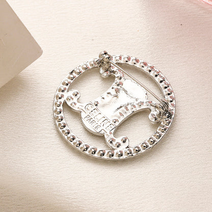 Alloy Steel Circular Emblem Brooch with Stone Accents