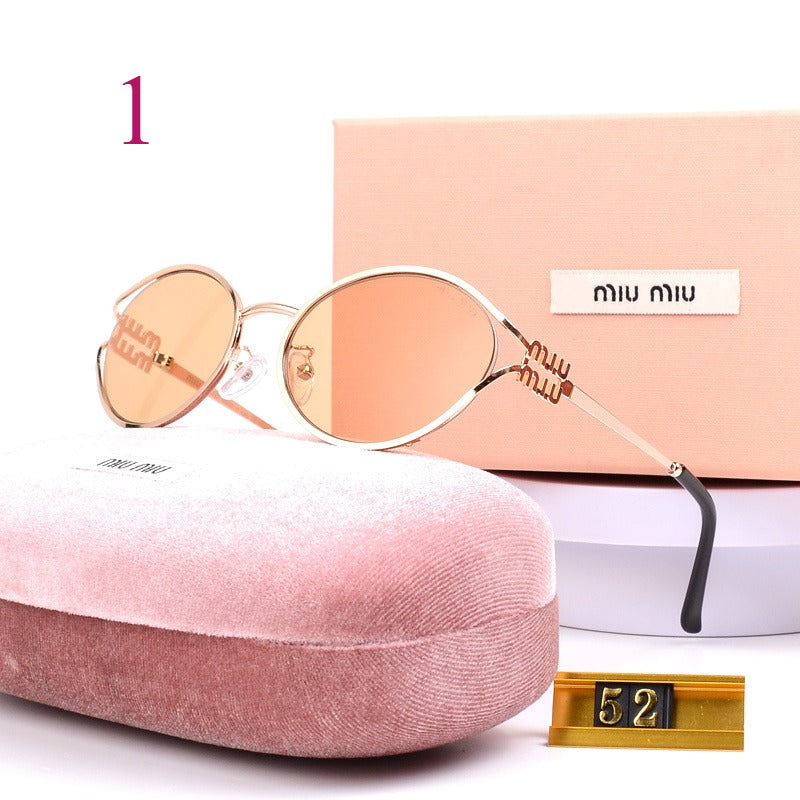 Oval Metal-Frame Sunglasses with Decorative Hinges