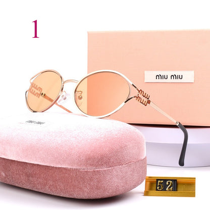 Oval Metal-Frame Sunglasses with Decorative Hinges