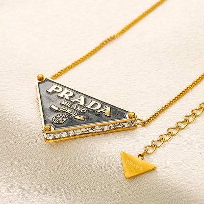 304 Stainless Steel Triangle Pendant Fine Chain Necklace