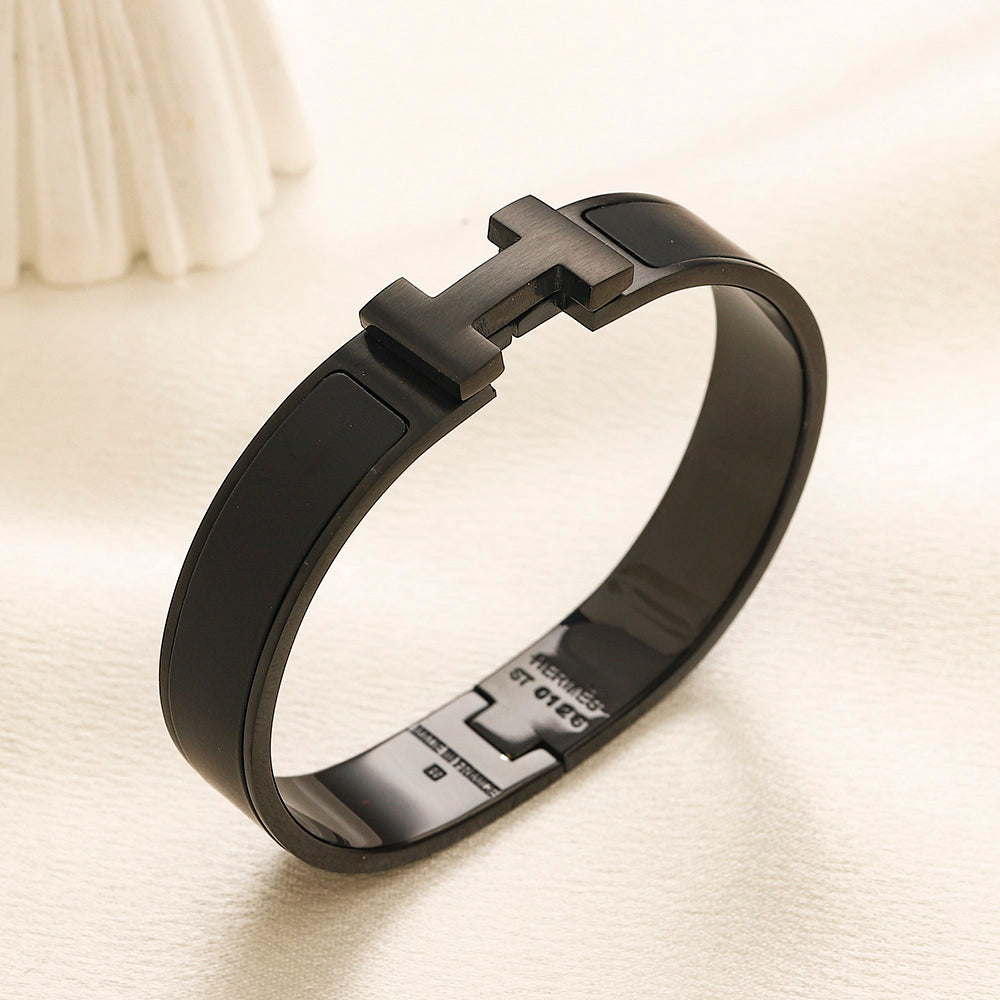304 Stainless Steel Black H-Clasp Bangle Bracelet