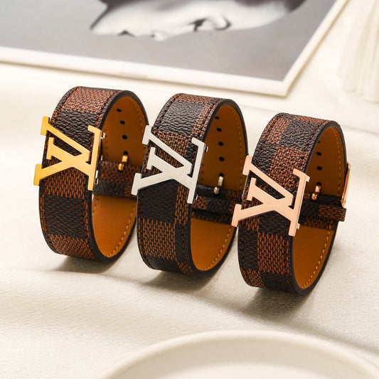 304 Stainless Steel Brown Monogram Strap Bracelet