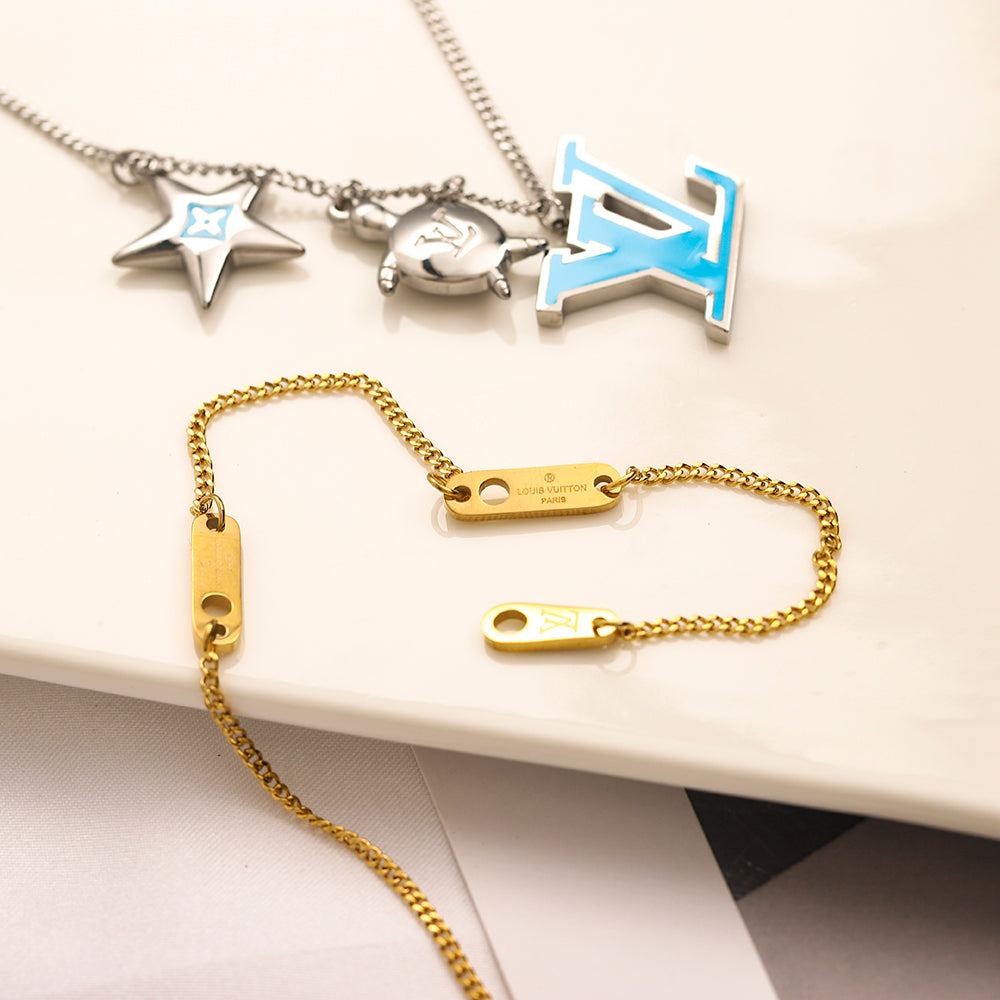 304 Stainless Steel Color-Accent Flower & Monogram Necklace