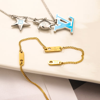 304 Stainless Steel Color-Accent Flower & Monogram Necklace