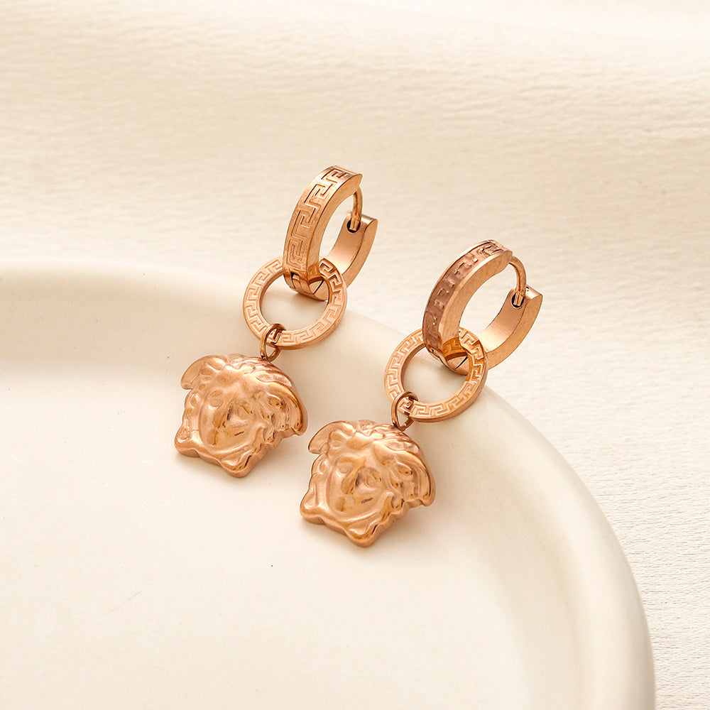304 Stainless Steel Hexagonal Medusa Charm Huggie Earrings