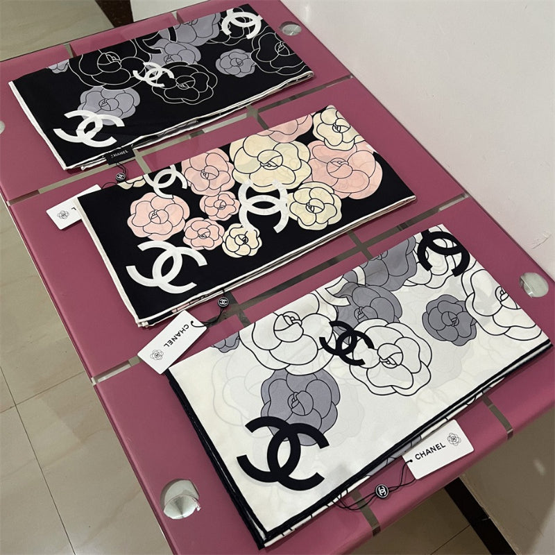 Camellia & Monogram Square Scarf - 90 x 90 cm