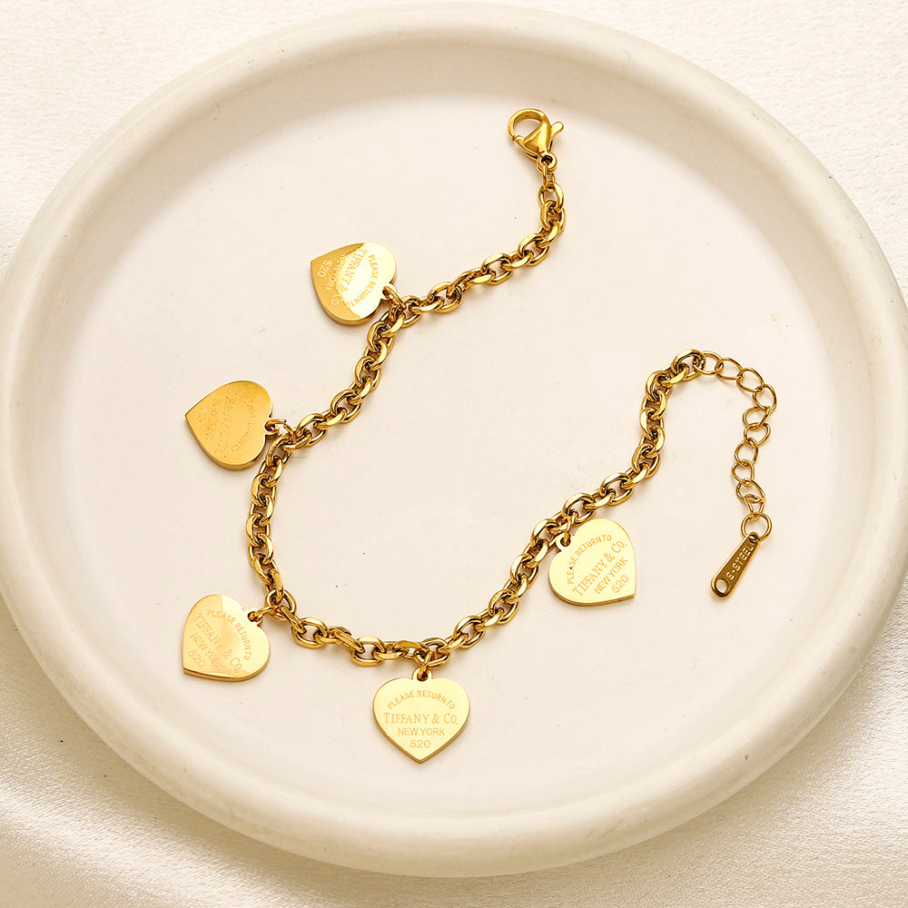 304 Stainless Steel Heart Station Bracelet & Necklace - Individual or Set