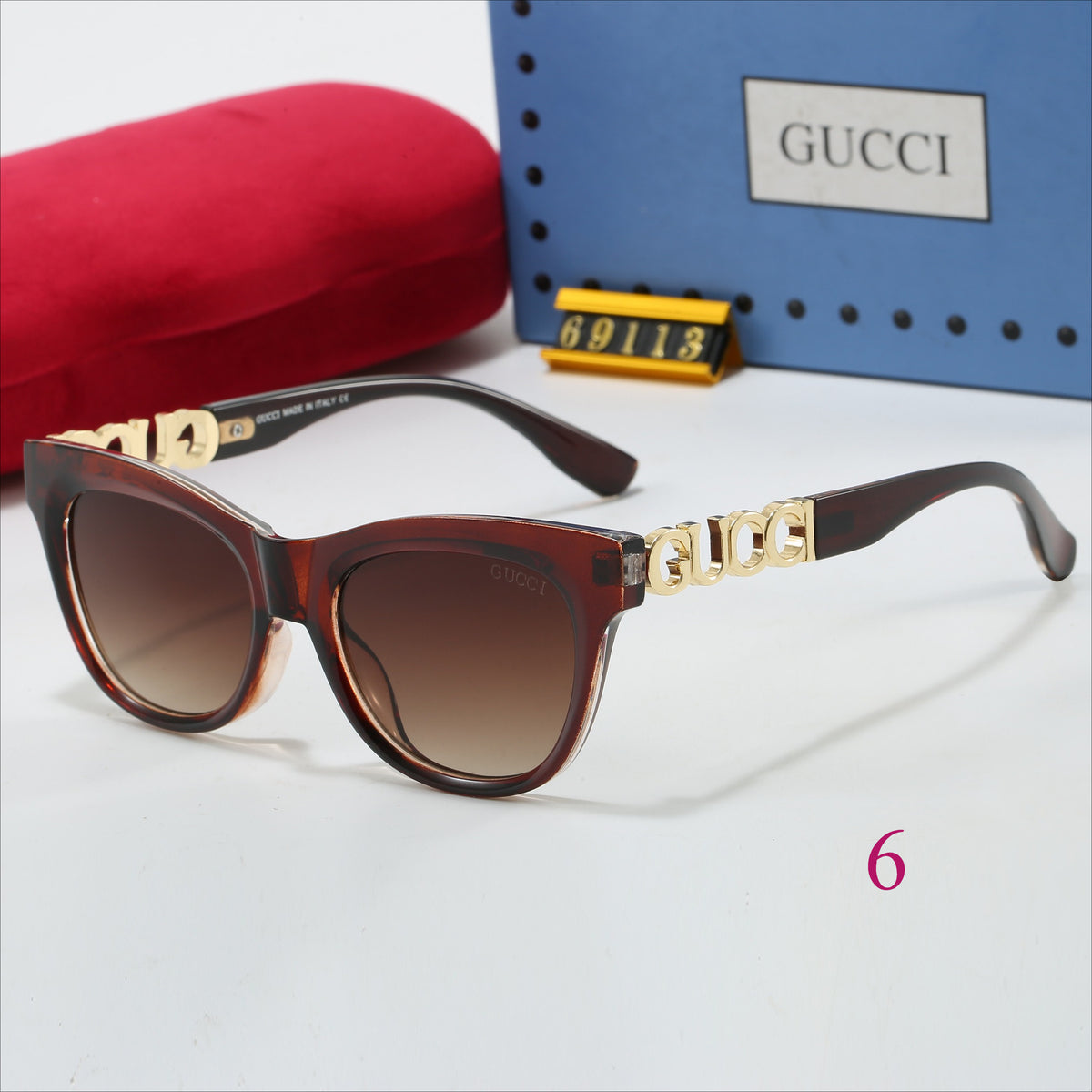Soft-Square Sunglasses with Decorative Metal Temples