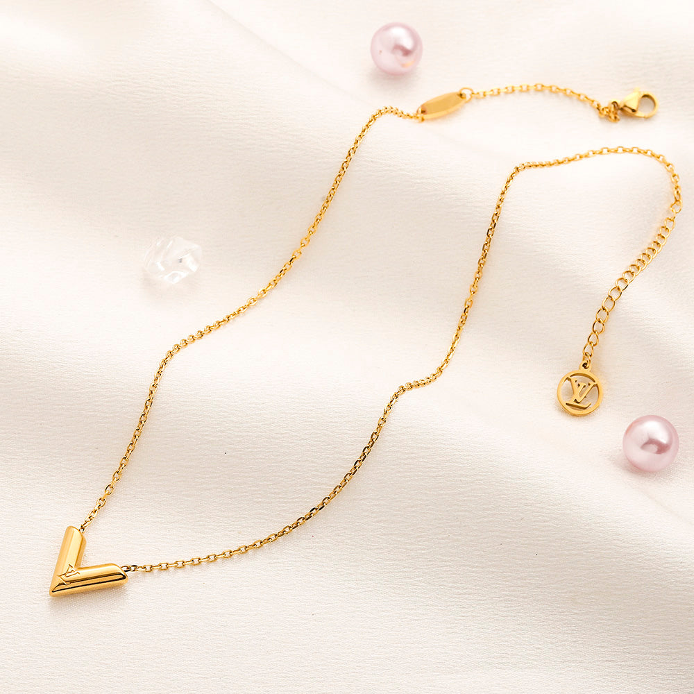 304 Stainless Steel V-Motif Earrings, Bracelet & Necklace Collection