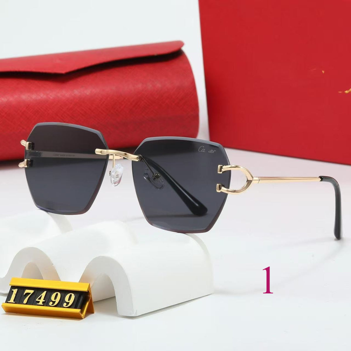 Rimless Square Sunglasses with Broad Sculpted Temples
