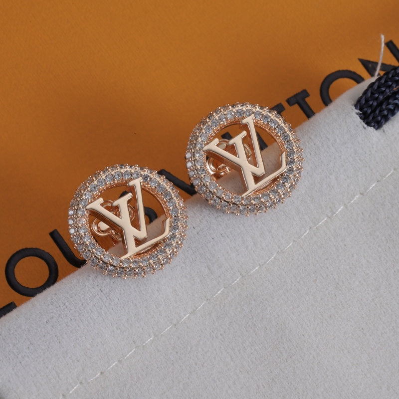 Pave-Rim Round Monogram Stud Earrings