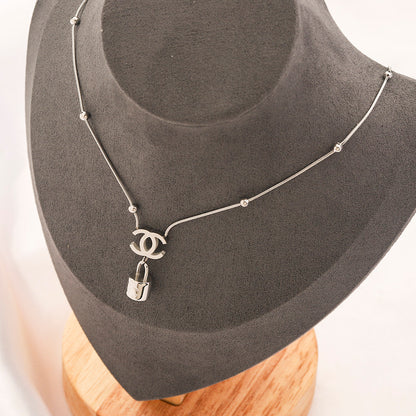 304 Stainless Steel Double-Chain Monogram & Tag Necklace