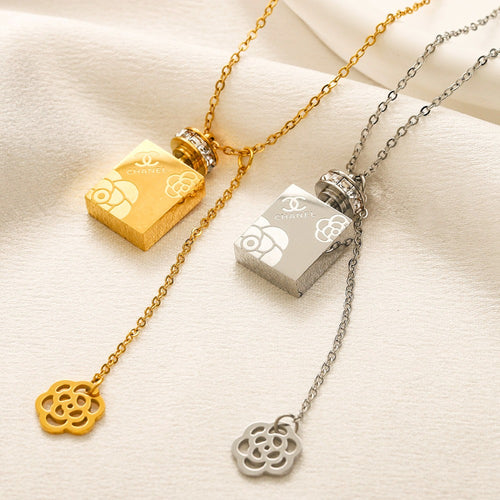 Copper Pave-Accent Perfume Bottle Pendant Necklace