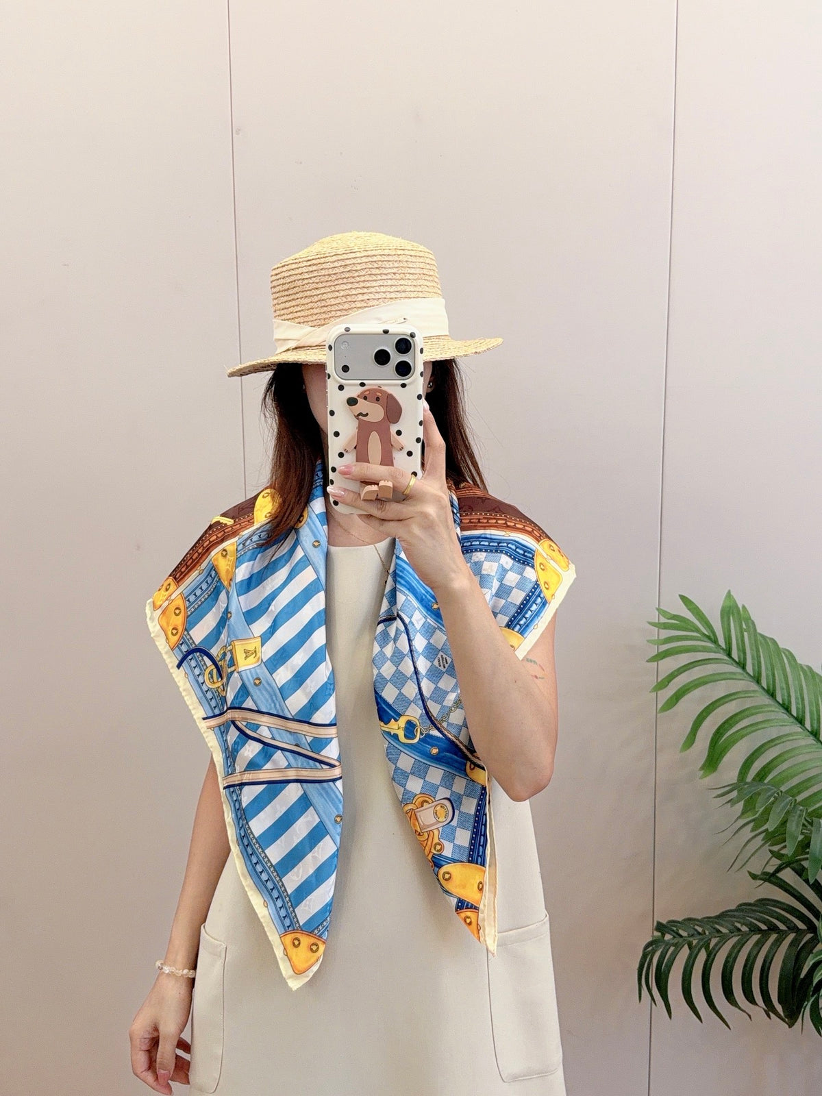 Checkered Trunk Print Square Scarf - 90 x 90 cm