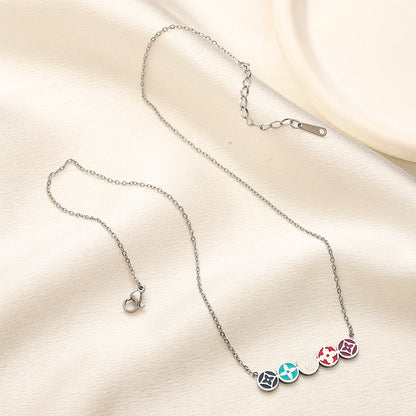304 Stainless Steel Multicolor Round Monogram Necklace