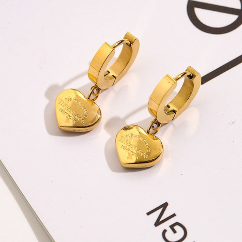 304 Stainless Steel Engraved Heart Charm Huggie Earrings