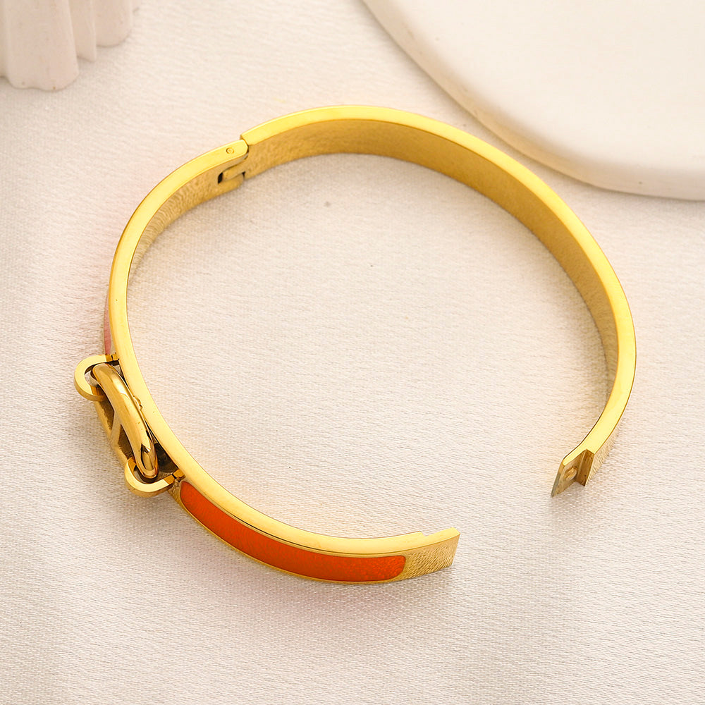 304 Stainless Steel Color-Inlay Oval-Link Bangle Bracelet