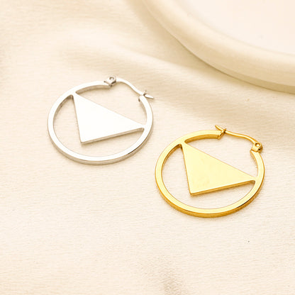 304 Stainless Steel Triangle Frame Hoop Earrings