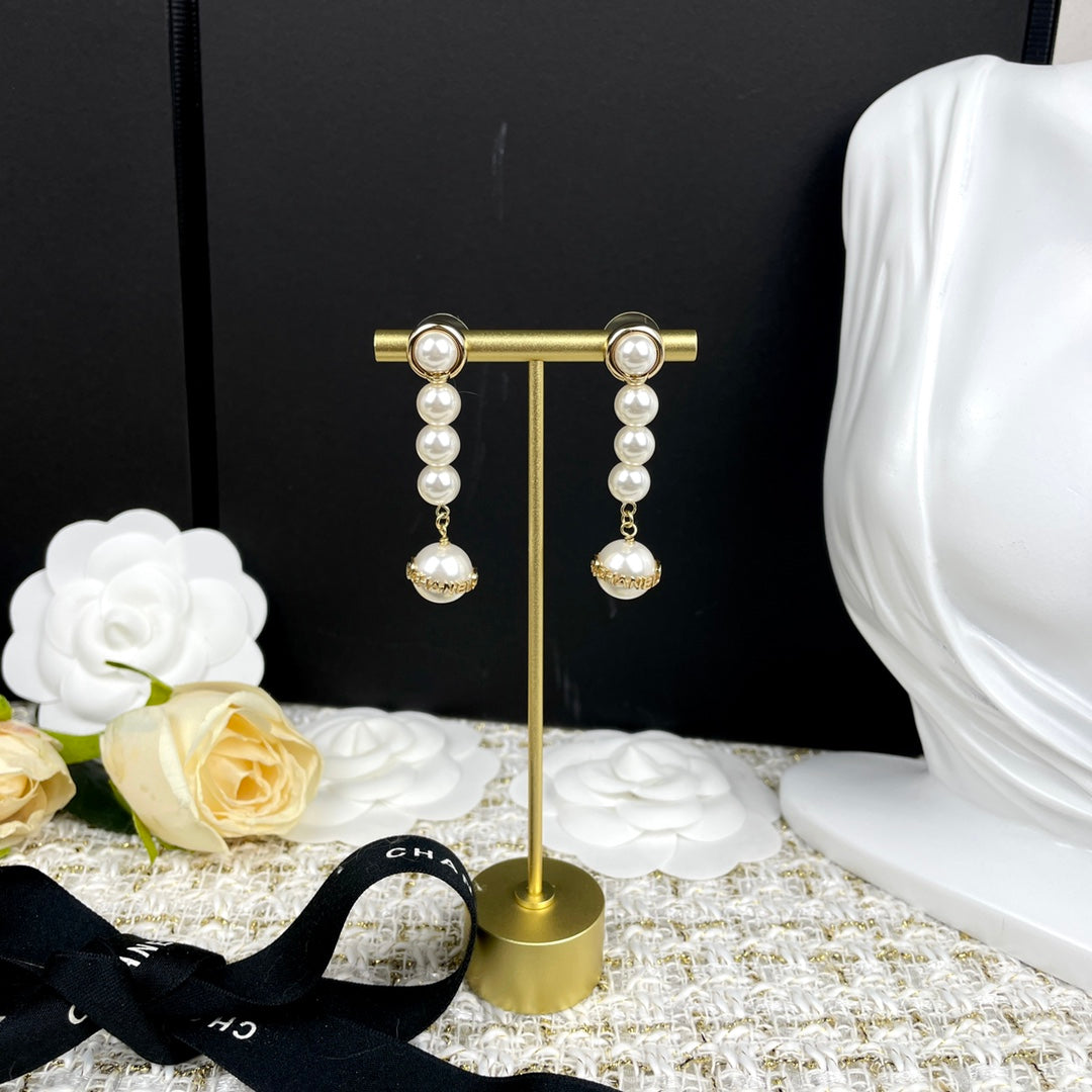 Pearl-Effect Bead Line Drop Earrings