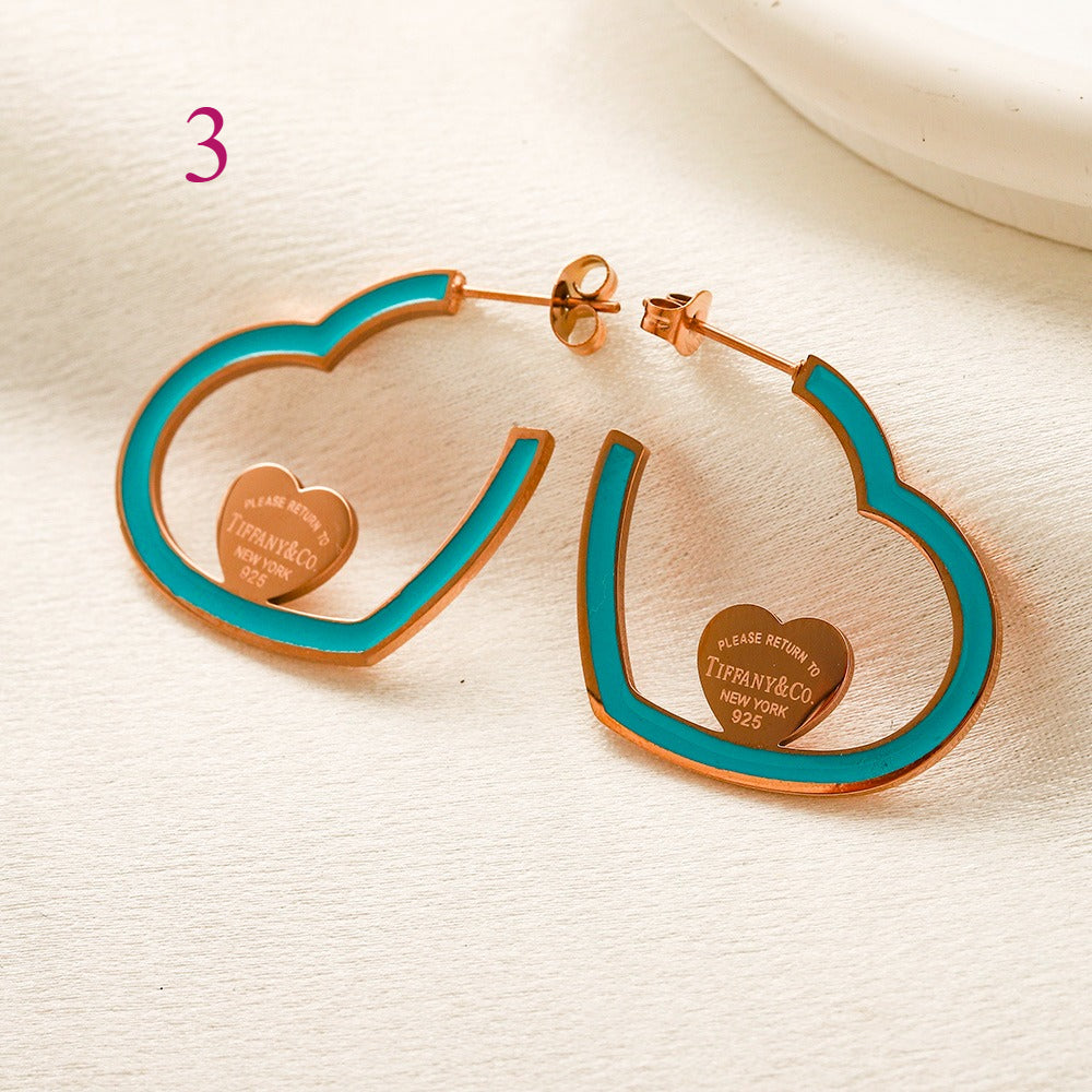 304 Stainless Steel Colorful Heart Outline Hoop Earrings