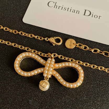 Pave Infinity Pendant Necklace with Pearl-Look Drop