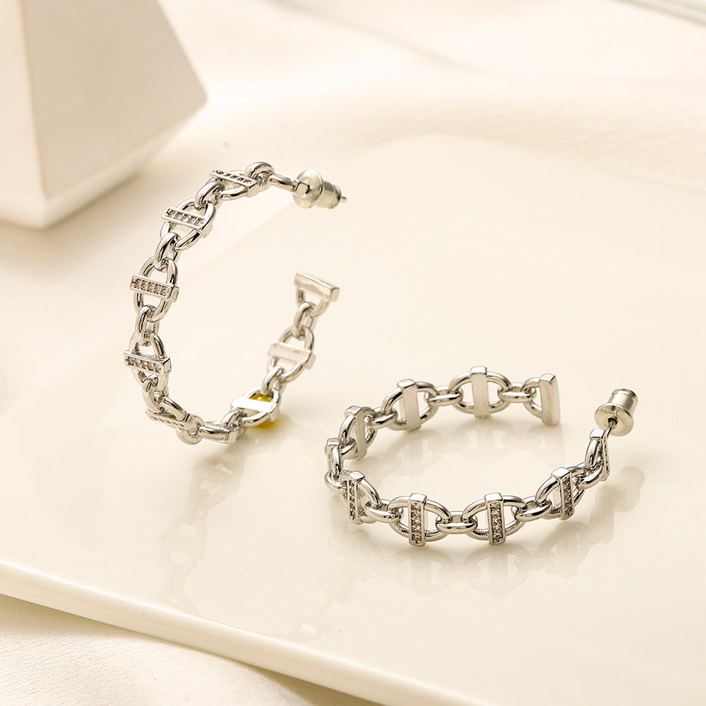 304 Stainless Steel Twisted Link Hoop Earrings