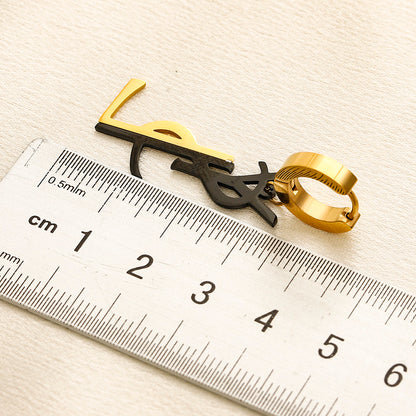 304 Stainless Steel Two-Tone Letter Charm Huggie Earrings