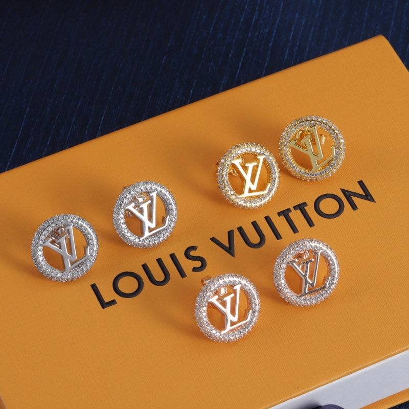 Pave-Rim Round Monogram Stud Earrings