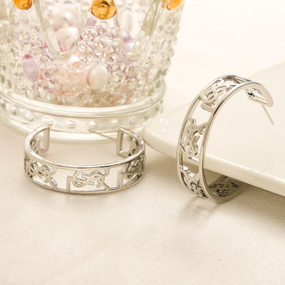 304 Stainless Steel Openwork Monogram Hoop Earrings