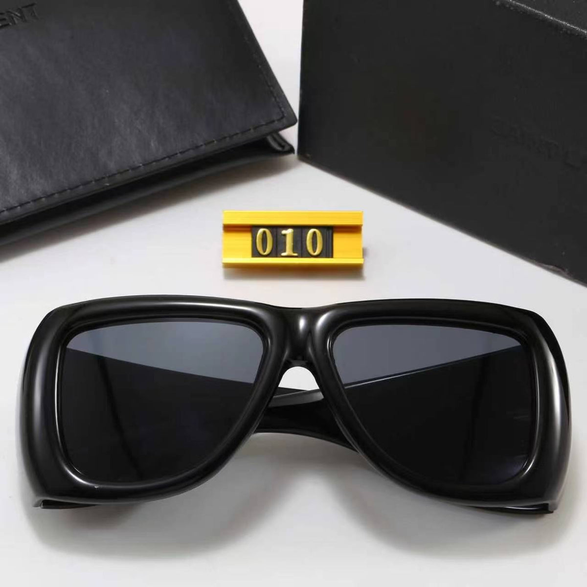 Wide Rectangular Sunglasses with Rounded Corners