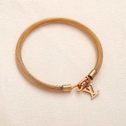 304 Stainless Steel Mesh Cord Bracelet with Monogram Charm
