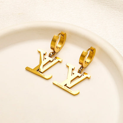 304 Stainless Steel Polished Monogram Charm Huggie Earrings