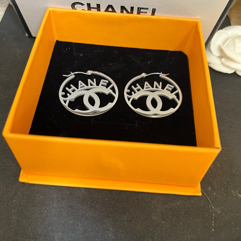 304 Stainless Steel Letter & Interlocking-C Hoop Earrings