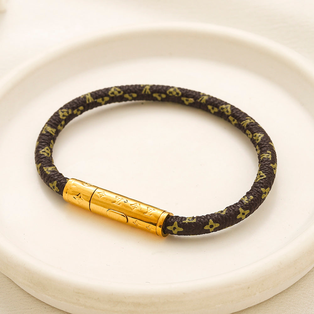304 Stainless Steel Monogram Cord Barrel-Clasp Bracelet