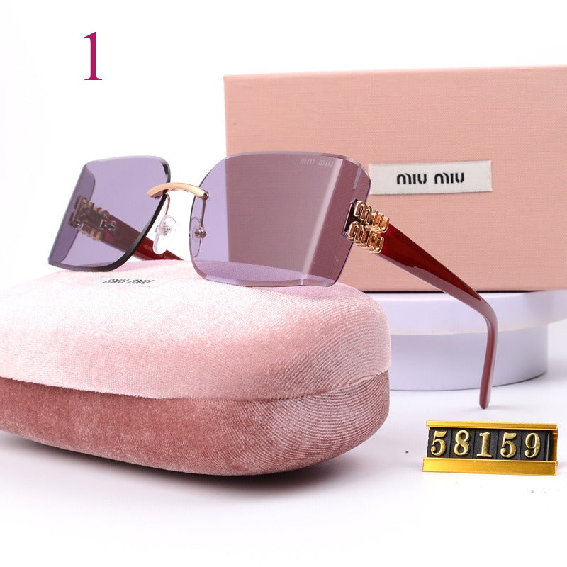 Oversized Rimless Square Sunglasses with Logo Temple Detail